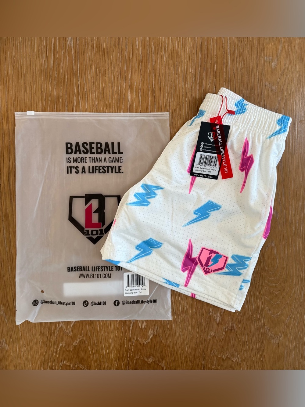 NWT Baseball Lifestyle 101 Youth Shorts // Rain Delay - Lightning Bolt